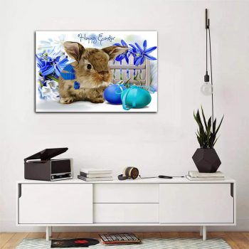 Rabbit Blue Eggs Flowers Canvas