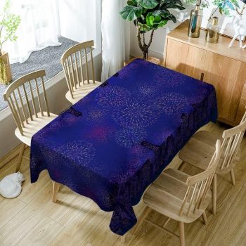 Dark Blue Glow Night Sky Firework Rectangle Tablecloth Table Decor Home Decor
