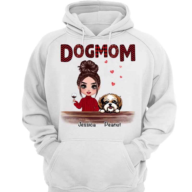 Dog Mom Red Patterned Doll Girl Personalized Hoodie Sweatshirt