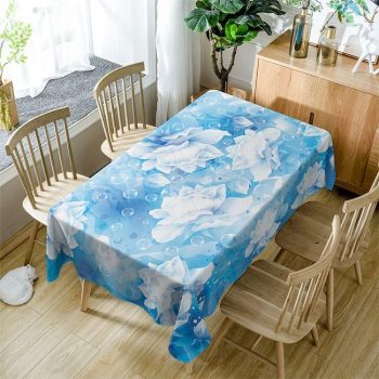 Fantasy White Blue Lotus Flowers Rectangle Tablecloth Table Decor Home Decor
