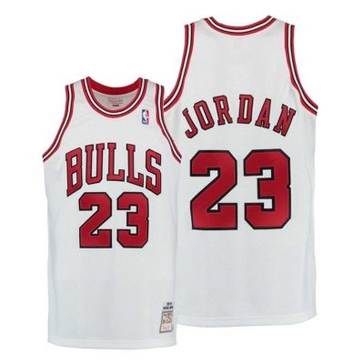 Men Chicago Bulls Michael Jordan White Hardwood Classics Jersey
