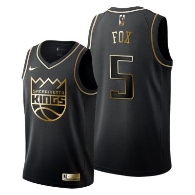 Men De Aaron Fox #5 Sacramento Kings Golden Edition Black Jersey