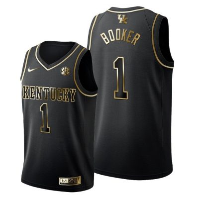 Men Devin Booker #1 Kentucky Wildcats Black Golden Edition Limited Jersey