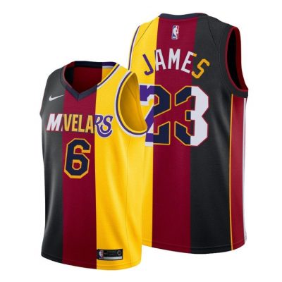 Men LeBron James Lakers X Cavaliers X Heat Multi-Numbers Split Black Jersey #6 #23