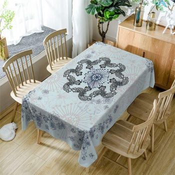 Teal Blue Flower Baroque Style Rectangle Table Decor Home Decor