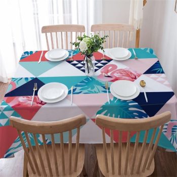 Tropical Style Pink Flamingo Green Palm Leaves Rectangle Tablecloth Table Decor Home Decor