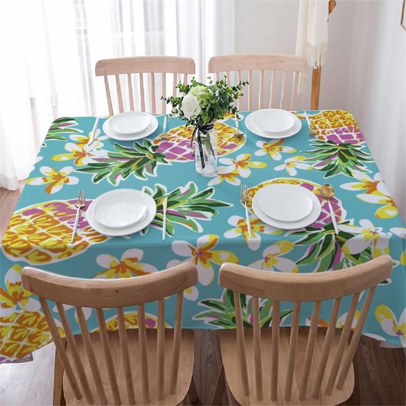 Watercolor Painting Tropical Yellow Pineapple White Floral Summer Rectangle Tablecloth Table Decor Home Decor
