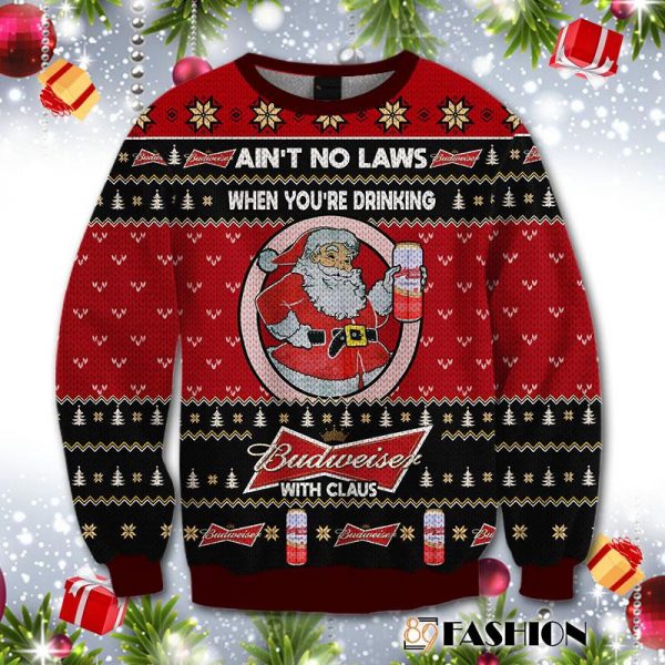 3D All Over Printed Ain'T No Laws When You Drink Budweiser With Claus Sweatshirt