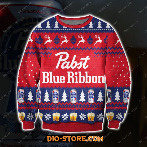 3D All Over Printed Pabst Blue Ribbon Beer Ugly Christmas Sweatshirt