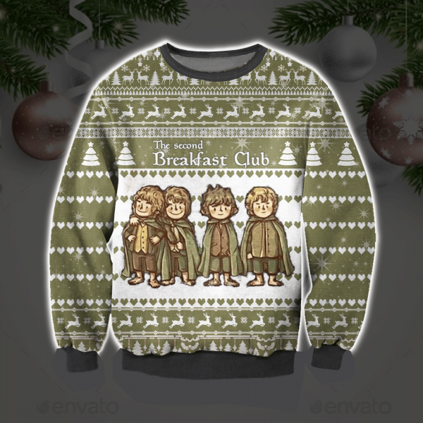 3D All Over Printed  The Second Breakfast Club Ugly Christmas Sweatshirt