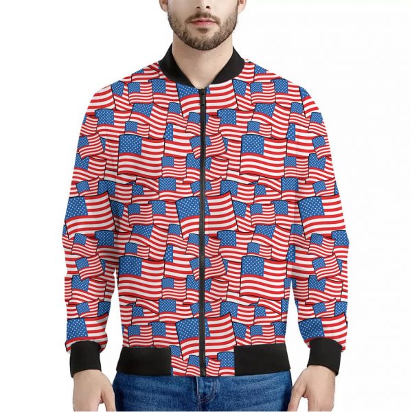 4th of July USA Flag Pattern Print Bomber Jacket