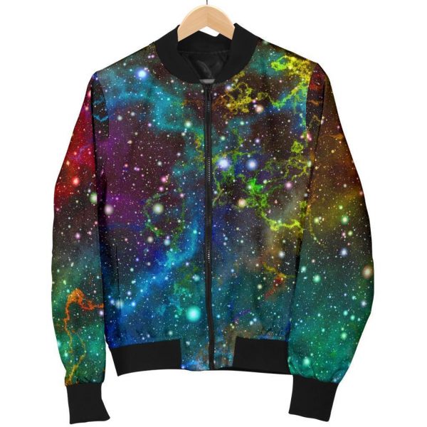 Abstract Colorful Galaxy Space Print Bomber Jacket