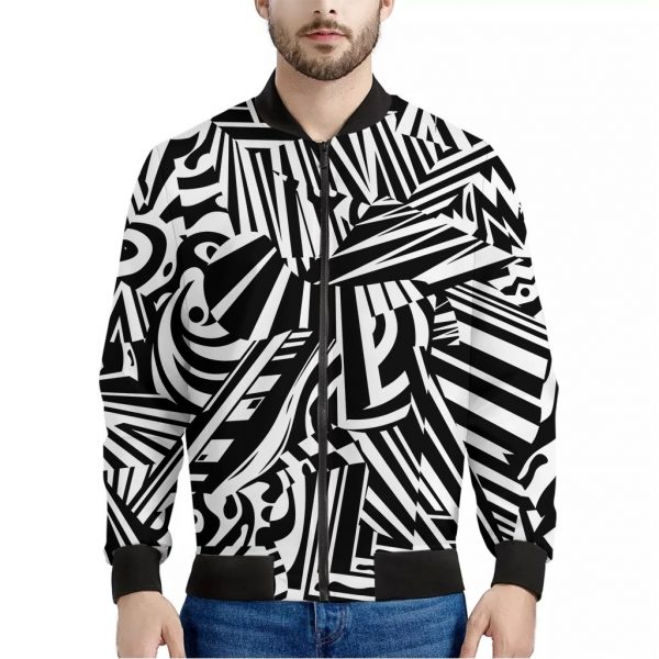 Abstract Dazzle Pattern Print Bomber Jacket