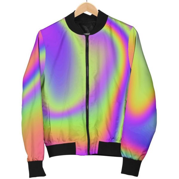 Abstract Holographic Trippy Print Bomber Jacket