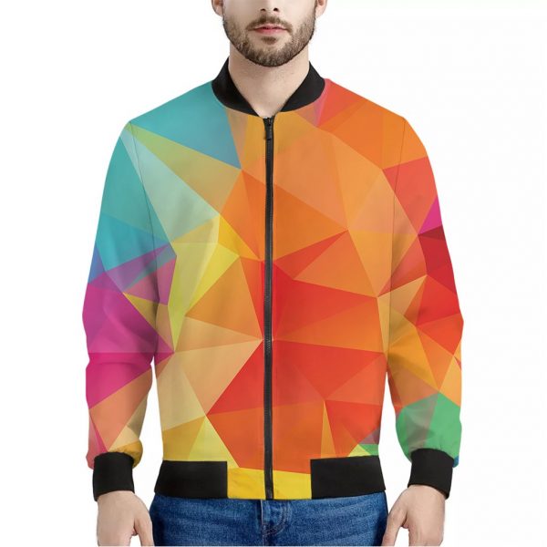 Abstract Polygonal Geometric Print Bomber Jacket