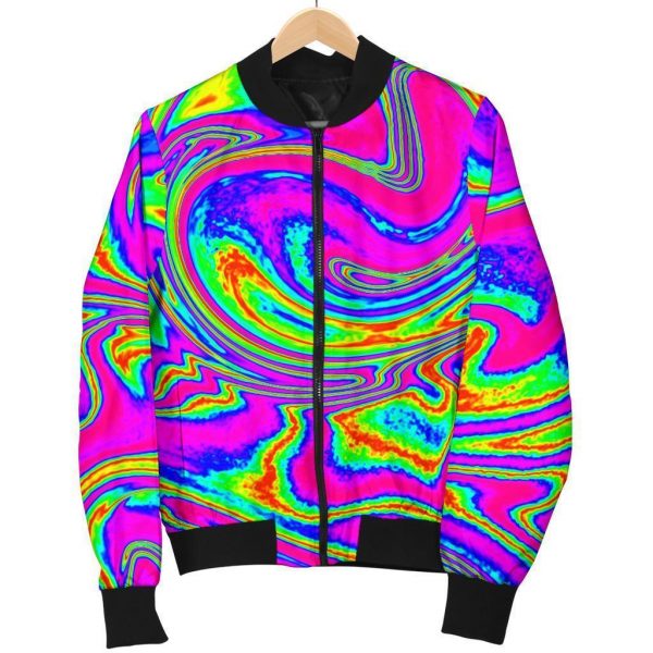 Abstract Psychedelic Liquid Trippy Print Bomber Jacket