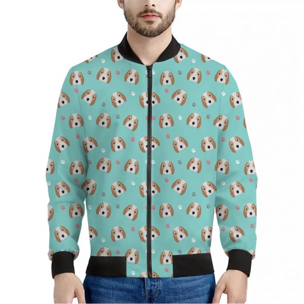 Adorable Beagle Puppy Pattern Print Bomber Jacket