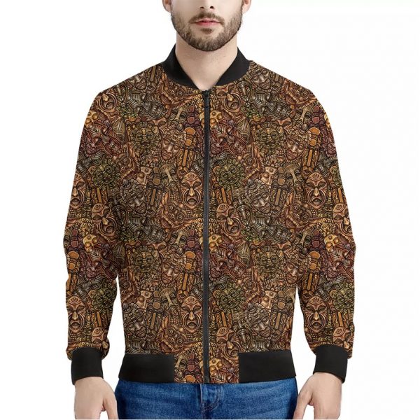 African Totem Pattern Print Bomber Jacket