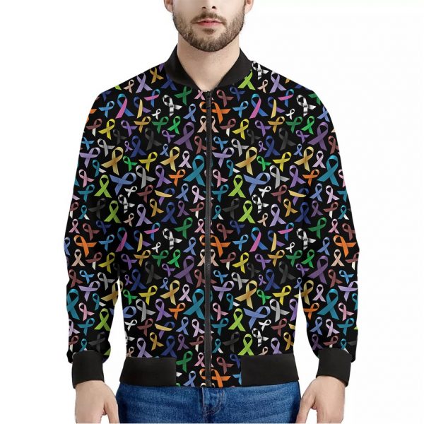 All Cancer Awareness Pattern Print Bomber Jacket