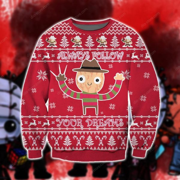 Always Follow Your Dreams Knitting Pattern 3D Print Ugly Sweatshirt