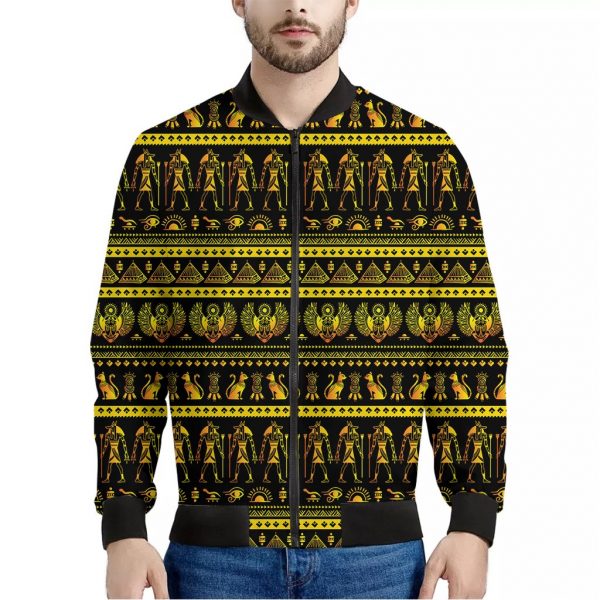 Ancient Egyptian Pattern Print Bomber Jacket