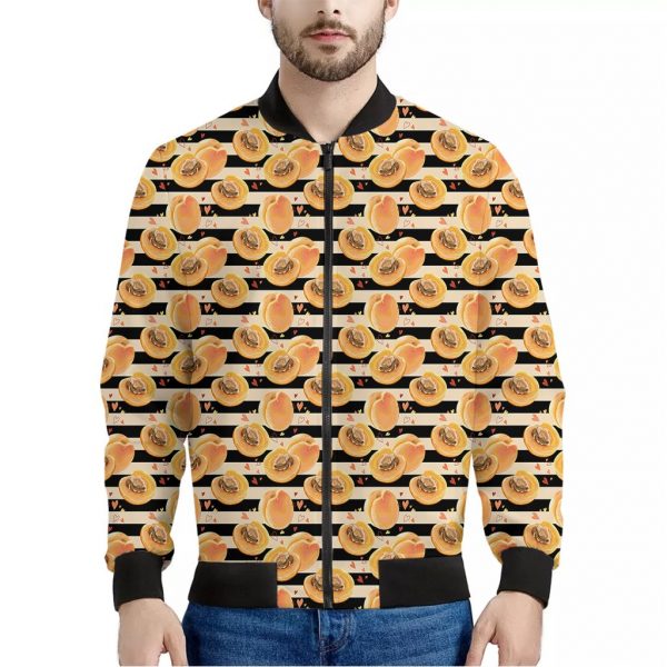 Apricot Fruit Striped Pattern Print Bomber Jacket