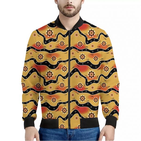 Australian Aboriginal Pattern Print Bomber Jacket