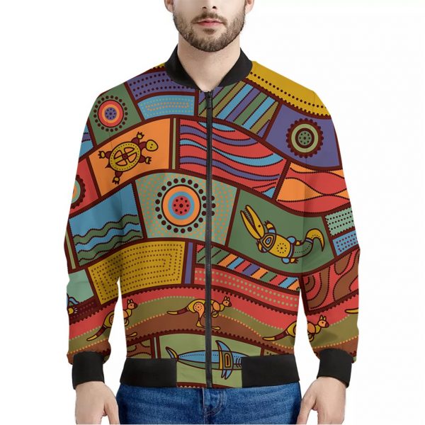 Australian Ethnic Pattern Print Bomber Jacket