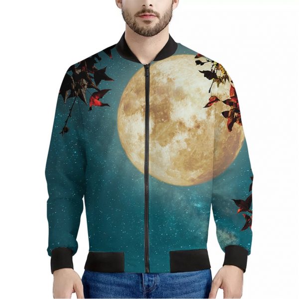Autumn Full Moon Print Bomber Jacket