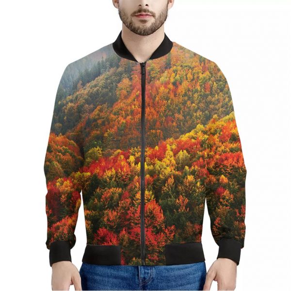 Autumn Mountain Print Bomber Jacket