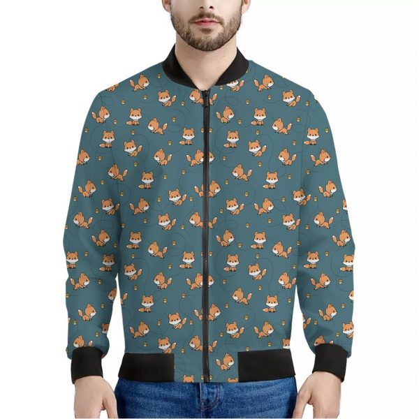 Baby Fox Pattern Print Bomber Jacket