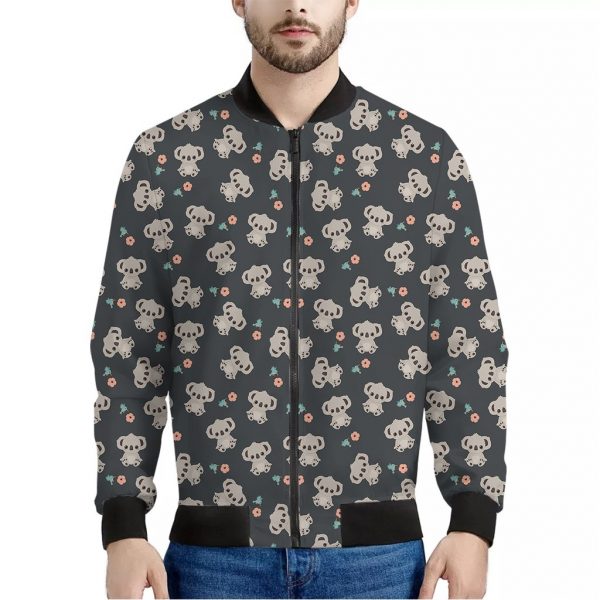 Baby Koala And Floral Pattern Print Bomber Jacket