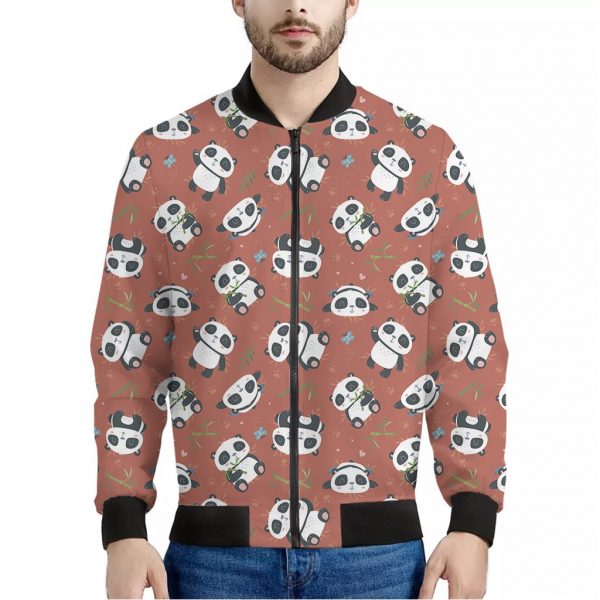 Baby Panda And Bamboo Pattern Print Bomber Jacket