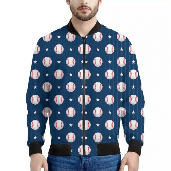 Baseballs Star Pattern Print Bomber Jacket