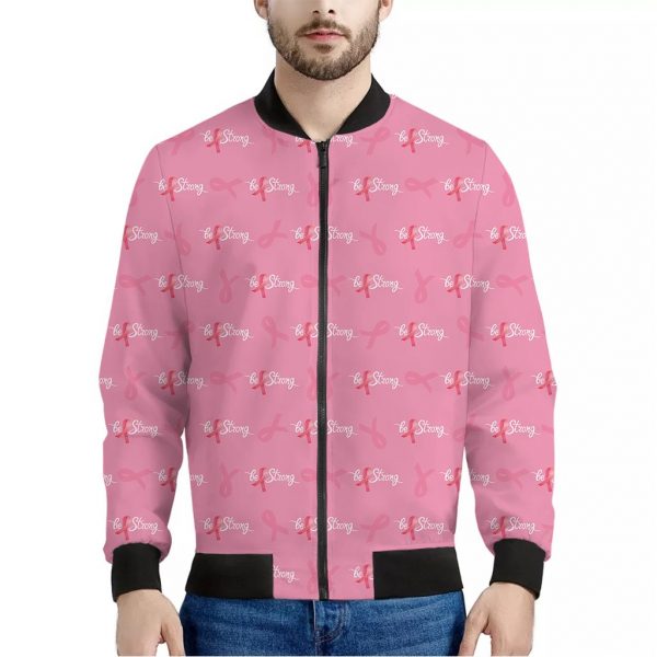 Be Strong Breast Cancer Pattern Print Bomber Jacket