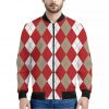 Beige Red And White Argyle Pattern Print Bomber Jacket