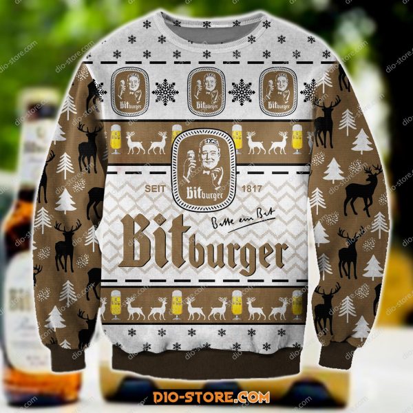 Bitburger Knitting Pattern 3D Print Ugly Christmas Sweatshirt