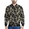 Black And Beige Geometric Triangle Print Bomber Jacket