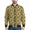 Black And Gold Feather Pattern Print Bomber Jacket