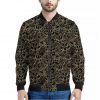 Black And Gold Lotus Pattern Print Bomber Jacket