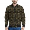 Black And Gold Warli Pattern Print Bomber Jacket