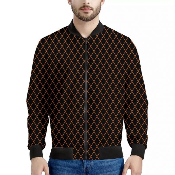 Black And Orange Harlequin Print Bomber Jacket
