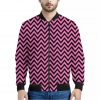 Black And Pink Chevron Pattern Print Bomber Jacket
