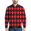 Black And Red Argyle Pattern Print Bomber Jacket