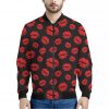 Black And Red Lips Pattern Print Bomber Jacket