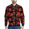 Black And Red Roses Floral Print Bomber Jacket