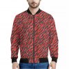 Black And Red Tiger Stripe Camo Print Bomber Jacket