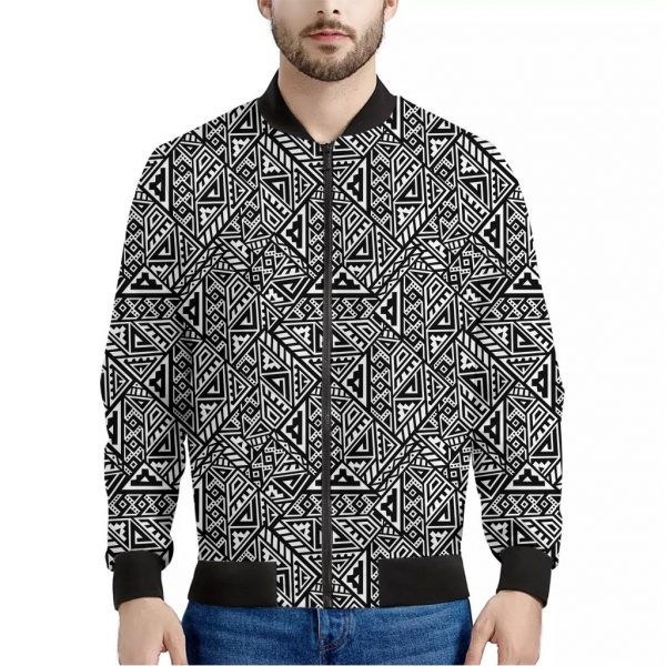Black And White African Inspired Print Bomber Jacket