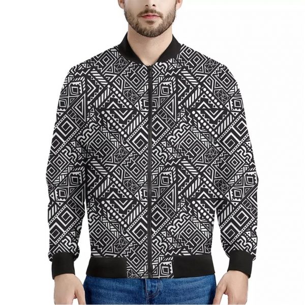 Black And White African Tribal Print Bomber Jacket
