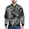 Black And White Banana Leaf Print Bomber Jacket
